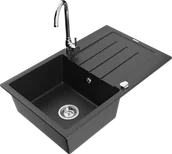 Zlewozmywaki z baterią - Mexen Bruno zlewozmywak granitowy 1-komorowy z ociekaczem i baterią kuchenną Telma, czarny/srebrny - 6513-73-670200-00 - miniaturka - grafika 1