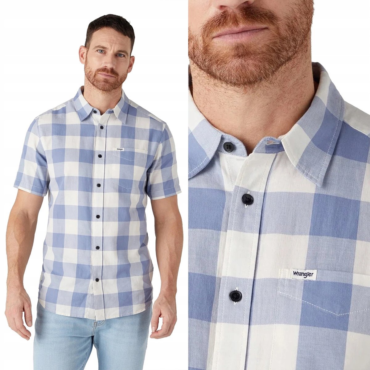 Wrangler 1 PKT SHIRT Stone Wash KOSZULA W KRATĘ KRÓTKI RĘKAW REGULAR S