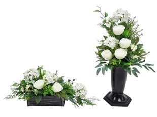 HORTENSJA RÓŻE biel (1050.9) stroik + bukiet KOMPLET na cmentarz - Sztuczne kwiaty - miniaturka - grafika 1