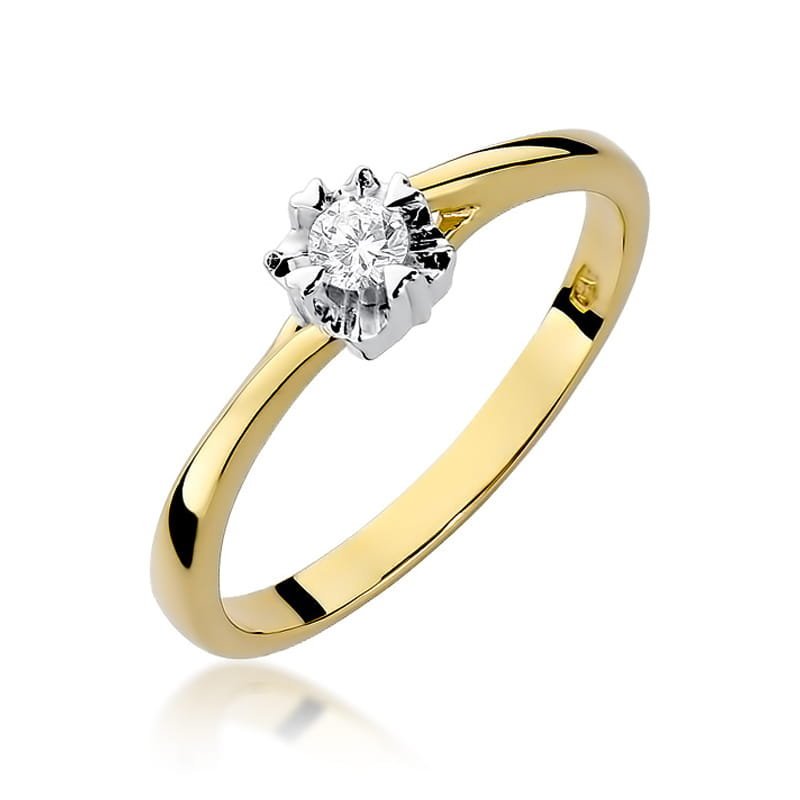 Złoty pierścionek Diament 0,10ct żółte złoto pr. 585