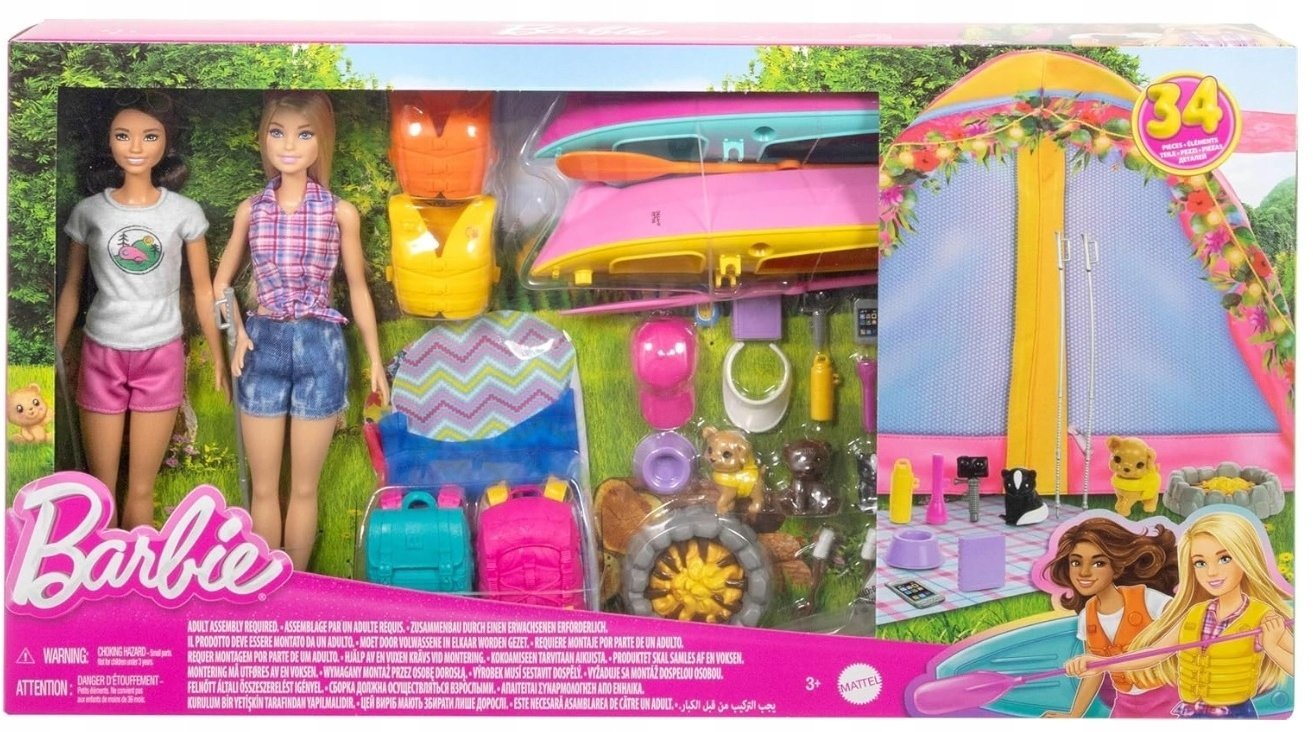 Lalka Barbie Mattel Barbie Wielki biwak zestaw z 2 lalkami i akcesoriami namiot kajaki HYT66