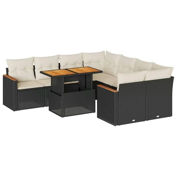 Zestaw wypoczynkowy ogrodowy modułowy rattan PE czarny 62 x 62 x 69 cm