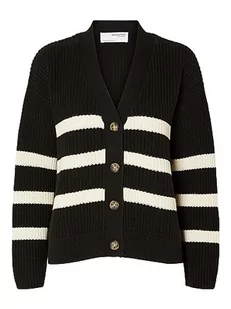 SELECTED FEMME SLFBLOOMIE LS Knit V-Neck Kardigan NOOS, Czarny/paski: śnieżnobiały, L - Swetry damskie - miniaturka - grafika 1