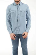Koszule męskie - Wrangler Ls Denim Shirt Męska Koszula Jeansowa Logo Light Indigo W5M7C3X4E-S - miniaturka - grafika 1