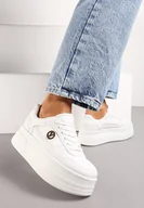 Moda i Uroda OUTLET - Białe Sneakersy na Platformie z Metalową Ozdobą Trionna - miniaturka - grafika 1