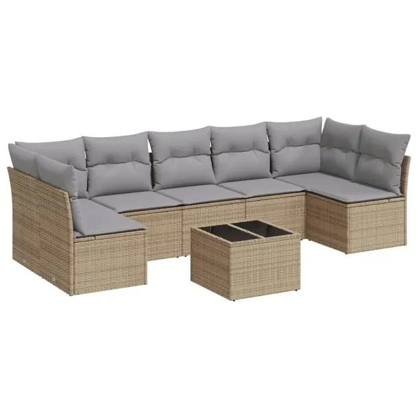 Zestaw mebli ogrodowych modułowych z rattanem PE, beżowy, 289 x 117 x 69