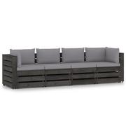 Sofy ogrodowe - vidaXL Ogrodowa sofa 4-os z poduszkami impregnowane na szaro drewno 3068217 - miniaturka - grafika 1