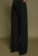 Spodnie sportowe damskie - Czarne Garniturowe Spodnie o Szerokim Kroju z Paskiem Corrive - miniaturka - grafika 1