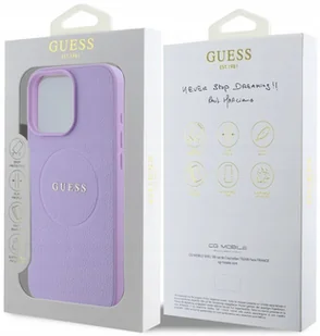 Guess Pu Fakturowane Etui Classic Logo Magsafe Do Iphone 16 Pro Fioletowe - Etui i futerały do telefonów - miniaturka - grafika 1