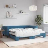Sofy i kanapy - vidaXL Sofa rozsuwana z materacami, niebieska, 100x200 cm, aksamit - miniaturka - grafika 1