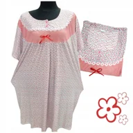 Bielizna nocna - KOSZULA NOCNA BAWEŁNA 100% KWIAT prezent krótki rękaw czerwo 50 52 5XL 6XL - miniaturka - grafika 1