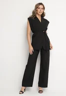 Komplety damskie - Czarny Komplet Garniturowy Wiązana Kamizelka i Szerokie Spodnie Davionis - miniaturka - grafika 1