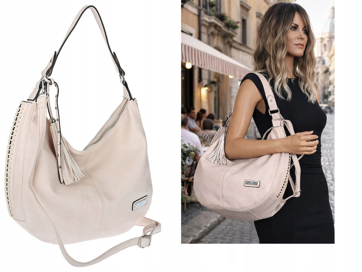 Torebka Damska Listonoszka Worek Shopper Modna Torba na Ramię CH2214 Beżowa