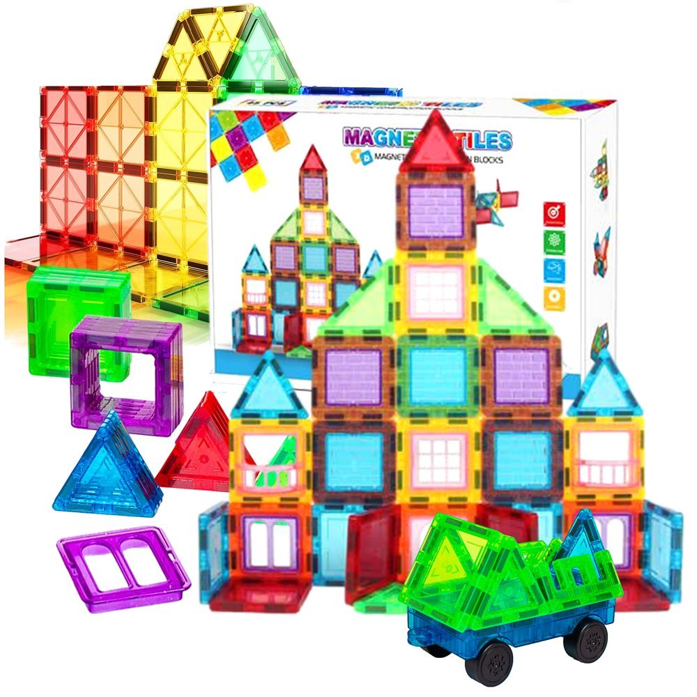 KLOCKI MAGNETYCZNE 3D konstrukcyjne Edukacyjne DUŻE PANELE Zestaw 45el Rainbow Magnetic Tiles Układanka