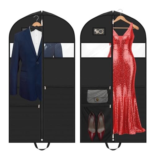 Alyvisun 2 Szt. Torby Na Ubrania Z 3 Kieszeniami I Zamkami, Wieszaki Na Sukienki Długie 130cm, Pokrowce Na Odzież Podróżną Z Rączkami Do Przechowywania, Koszule, Płaszcze, Sukienki, Wieszaki