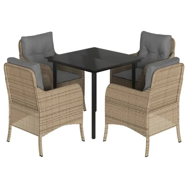 Zestaw mebli ogrodowych rattan PE czarny, stół 80x80x74 cm, krzesło beż