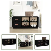 Szafki na buty - The Living Store Ławka na buty czarna 100x34x45 cm lite drewno sosnowe - miniaturka - grafika 1