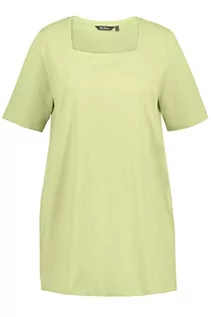 Koszulki i topy damskie - Ulla Popken Damska koszulka z długim rękawem, dekolt carree, klasyczna, t-shirt z rękawami do łokci, zielony kiwi, 46/48 - grafika 1