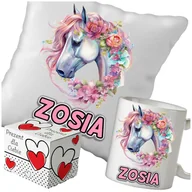 Gadżety dla niej i dla niego - Kubek + Poduszka Konie Koniki Ko? 330ml 40x40cm i Opakowanie Na Prezent i Imię - miniaturka - grafika 1