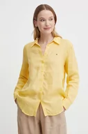 Koszule damskie - Tommy Hilfiger koszula lniana kolor żółty relaxed z kołnierzykiem klasycznym WW0WW42037 - miniaturka - grafika 1