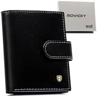Etui na dokumenty i karty - Eleganckie męskie etui na karty ze skóry naturalnej ROVICKY czarne pionowe na zatrzask kieszeń na banknoty pudełko na prezent ochrona RFID STOP - miniaturka - grafika 1