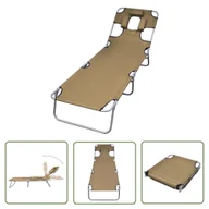 Leżaki ogrodowe - The Living Store Składany leżak z zagłówkiem i regulowanym oparciem - kolor taupe - Leżak - miniaturka - grafika 1