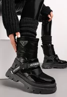 Śniegowce damskie - Czarne Śniegowce Lakierowane z Taśmami z Napisami Ermanno - miniaturka - grafika 1