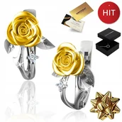 Kolczyki - SREBRNE KOLCZYKI DAMSKIE 925 ZŁOTE RÓŻE ANGIELSKIE PREZENT DLA MAMY ŻONY - miniaturka - grafika 1