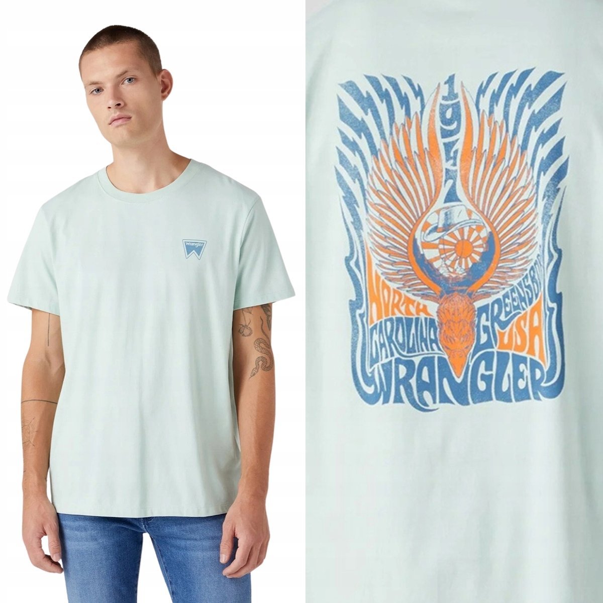 Wrangler GRAPHIC TEE Surf Spray MIĘTOWA BAWEŁNIANA KOSZULKA T-SHIRT LOGO M