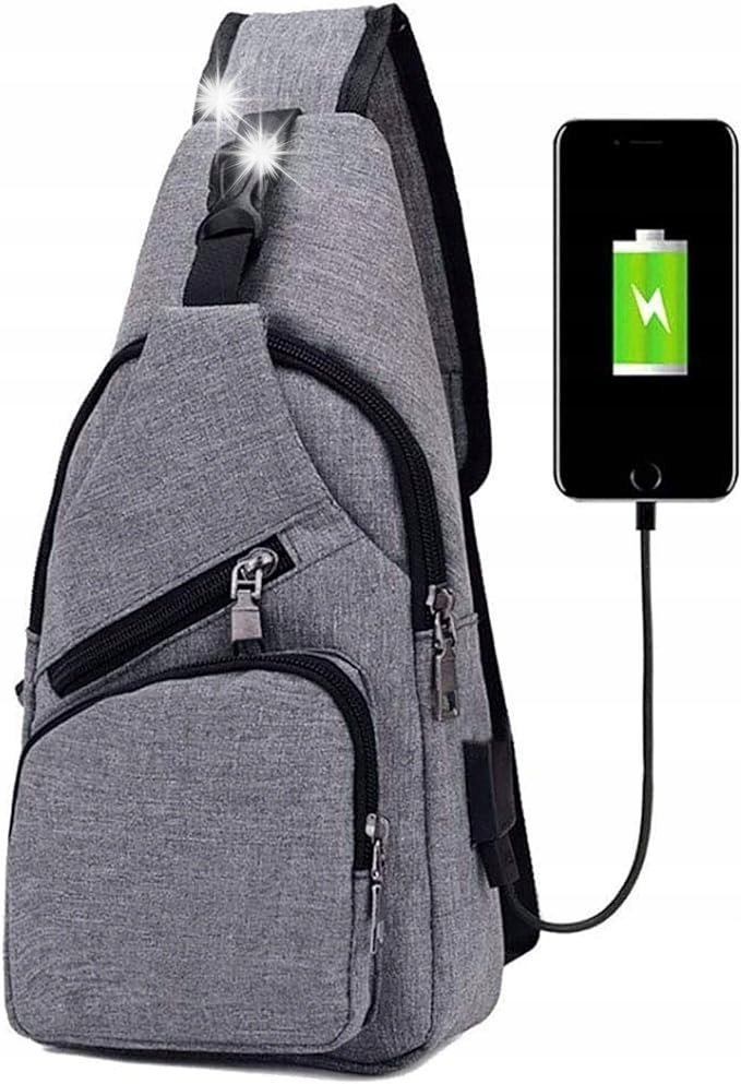 TORBA TAKTYCZNA NA RAMIĘ MATERIAŁOWA UNISEX SZARA PORT USB DO ŁADOWANIA