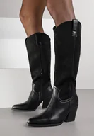 Kozaki damskie - Czarne Kozaki Kowbojki na Stożku z Cholewką z Łączonych Materiałów Aveleria - miniaturka - grafika 1