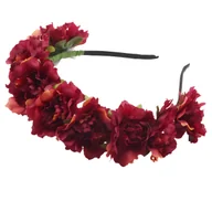 Ozdoby do włosów - Opaska Wianek do Włosów Bordowy na Głowę Szeroka Kwiaty Duży i Wygodny - miniaturka - grafika 1