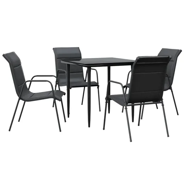 Zestaw Mebli Ogrodowych: Stół 80x80x74 cm, 4 Krzesła 51x66x88 cm, Czarny