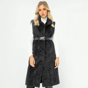 Damska kamizelka ze sztucznego baranka długa czarna - Kamizelki damskie Damska kamizelka ze sztucznego baranka długa czarna - Kamizelki damskie - miniaturka - grafika 1