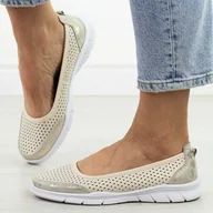 Baleriny - Beżowe ażurowe skórzane baleriny damskie Vinceza 95323 - miniaturka - grafika 1