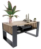 Ławy i stoliki kawowe - Stolik Kawowy Nowoczesny Czarny Z Lamelami + Dąb 200 X 170 Cm H8-P69 - miniaturka - grafika 1
