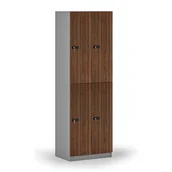 Szafki biurowe - Drewniana szafka skrytkowa, 4 schowki, zamek mechaniczny z kodem, szary/orzech - miniaturka - grafika 1