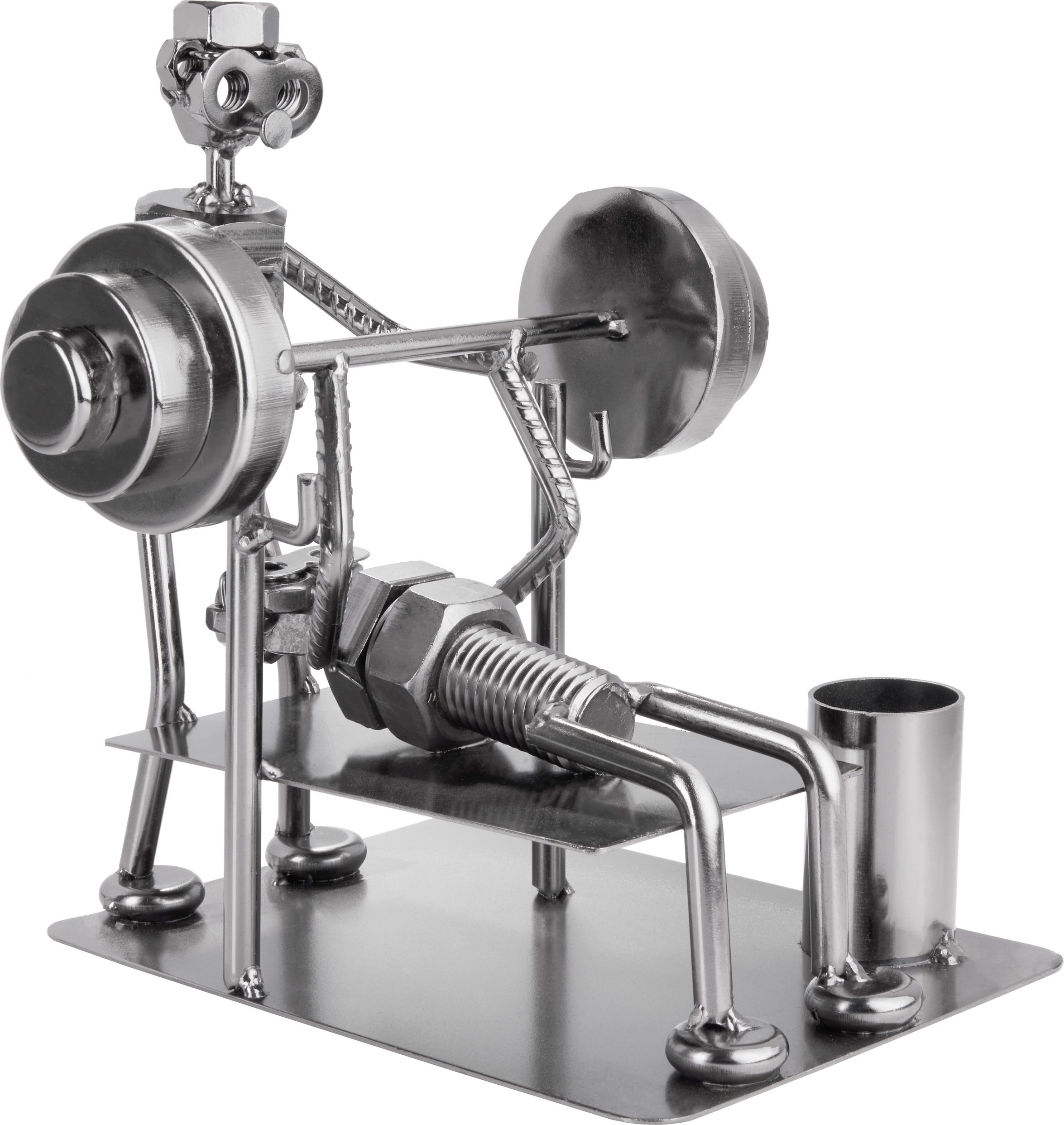 BRUBAKER Screw Man Bodybuilder Bench Press - metalowa figurka z uchwytem na długopis dla sportowców siłowych, siłowni, sportowców i kulturystów