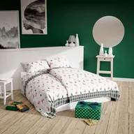 Pościel - Pościel świąteczna 160x200 renifery choinki śnieżynki biała czerwona zielona Xmass - miniaturka - grafika 1