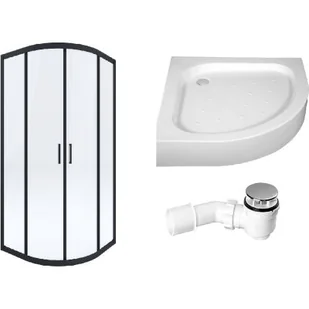 Zestaw Deante Funkia kabina prysznicowa 90 cm półokrągła z brodzikiem Standard New i syfonem czarny/szkło przezroczyste (KYPN51K, ... - Kabiny prysznicowe - miniaturka - grafika 1