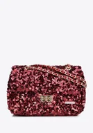 Torebki damskie - Damska listonoszka z cekinami i łańcuszkiem czerwona - miniaturka - grafika 1