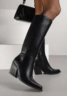 Kozaki damskie - Czarne Kozaki do Kolana na Obcasie Typu Stożek ze Szpiczastym Noskiem Seorina - miniaturka - grafika 1