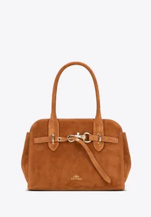 Damski kuferek ze skóry zamszowej z dekoracyjnym zapięciem jasny brąz - Torebki damskie Damski kuferek ze skóry zamszowej z dekoracyjnym zapięciem jasny brąz - Torebki damskie - miniaturka - grafika 1