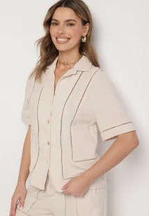 Beżowa Bawełniana Koszula z Ażurowymi Wstawkami Nativra - Koszule damskie - miniaturka - grafika 1