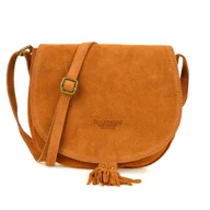 Torebki damskie - Camel Torebka podkówka listonoszka damska skóra włoska miękka B66 brązowy, beżowy - miniaturka - grafika 1