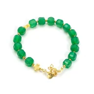Bransoletki - Bransoletka różaniec na rękę z zielonego agatu i pozłacanego srebra - miniaturka - grafika 1