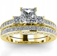 Pierścionki - Złoty Pierścionek Cyrkonia Duża Cyrkonie Podwójny Stal Chirurgiczna - miniaturka - grafika 1