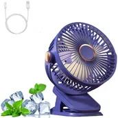 Wentylatory - Przenośny wentylator kempingowy z klipsem, 5 prędkości, port USB, lampka nocna, niebieski, 1200 Ah - miniaturka - grafika 1
