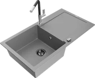 Zlewozmywaki z baterią - Mexen Leo zlewozmywak granitowy 1-komorowy z ociekaczem i baterią kuchenną Flora, szary - 6501-71-670401-07-B - miniaturka - grafika 1