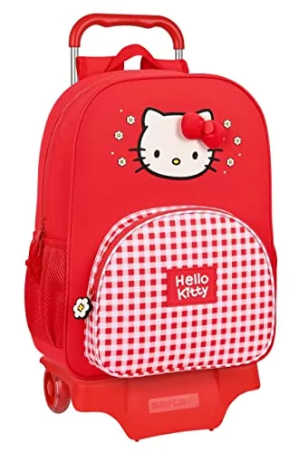 HELLO KITTY Spring duży plecak szkolny z wózkiem, plecak dla dzieci, odpowiedni dla dzieci, wygodny i wszechstronny, jakość i wytrzymałość, 33x15x42 cm, czerwony, Czerwony, Estándar, Casual